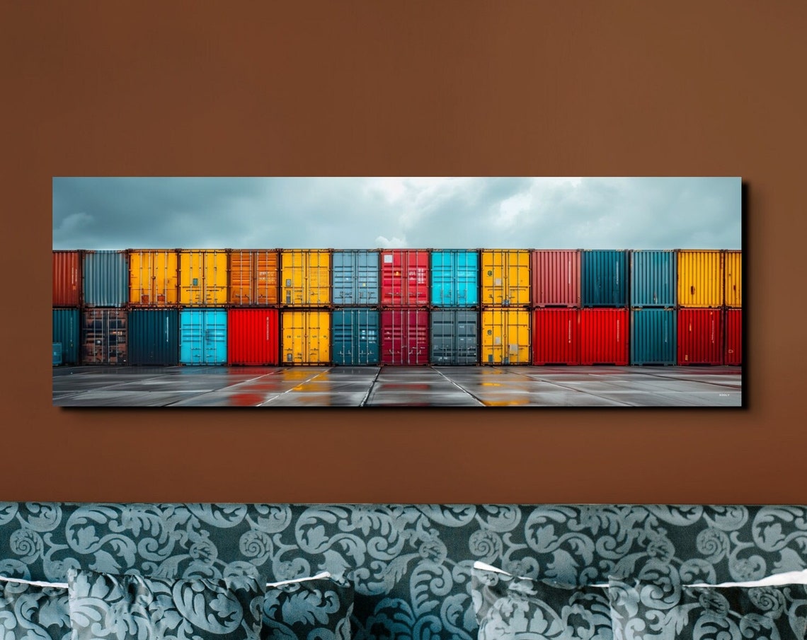 Colorful Stacked Shipping Container Industrial Yard Photo Poster