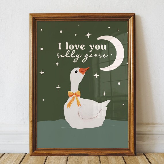 Silly Goose Nursery Print, Moon and Stars