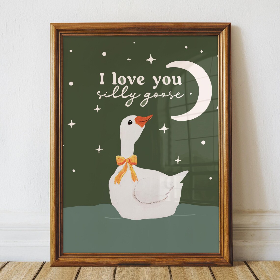 Silly Goose Nursery Print, Moon and Stars