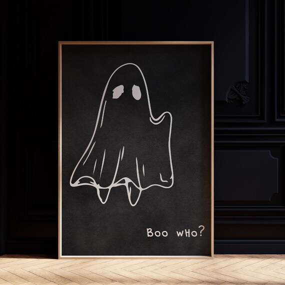 Boo Who Funny Ghost Line Art Minimalist Black Halloween Wall Art