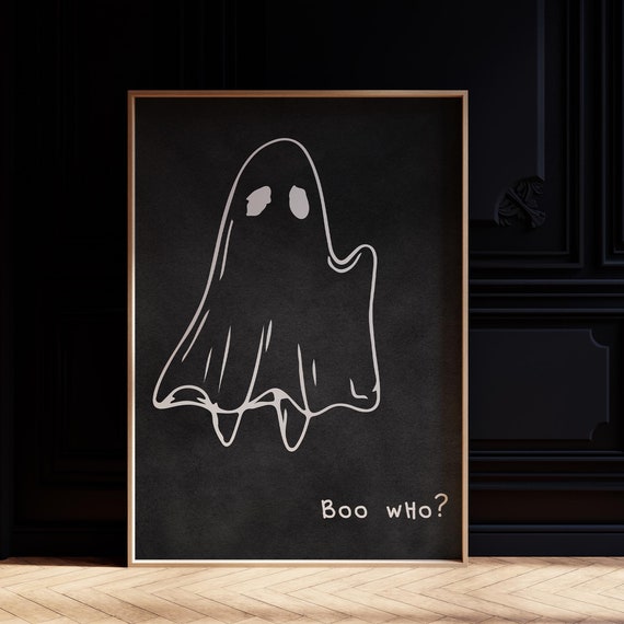 Boo Who Ghost Wall Art Halloween Decor Cute Ghost Print Funny Halloween Spooky Print Minimalist