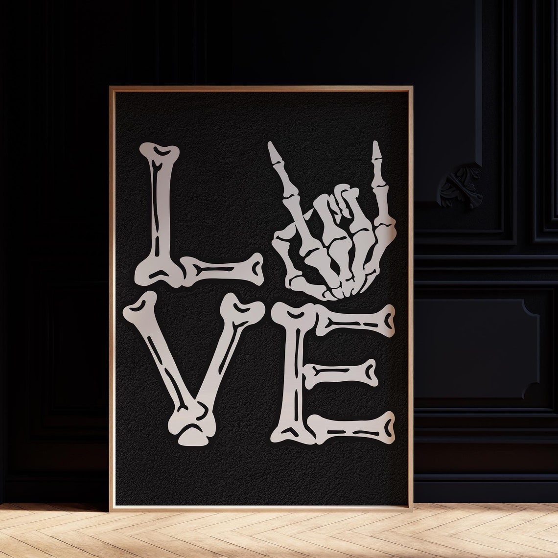 Love Bones Typography Skeleton Rock Hand Gothic Halloween Poster