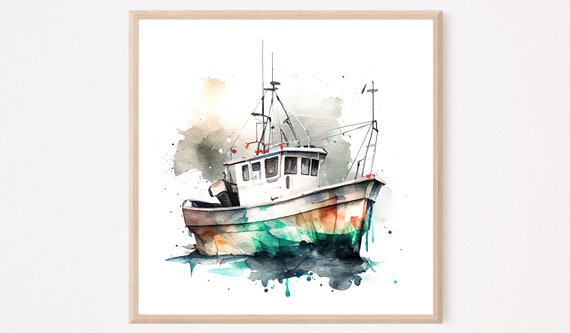 Shrimp Boat Watercolor Giclee Art Print
