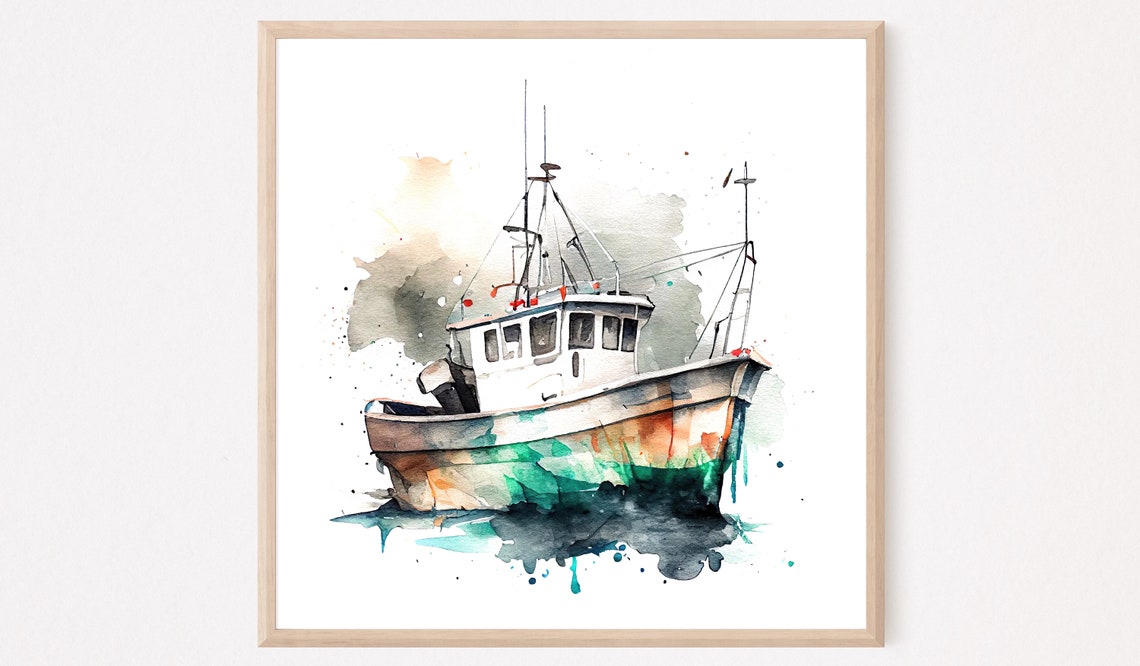 Shrimp Boat Watercolor Giclee Art Print
