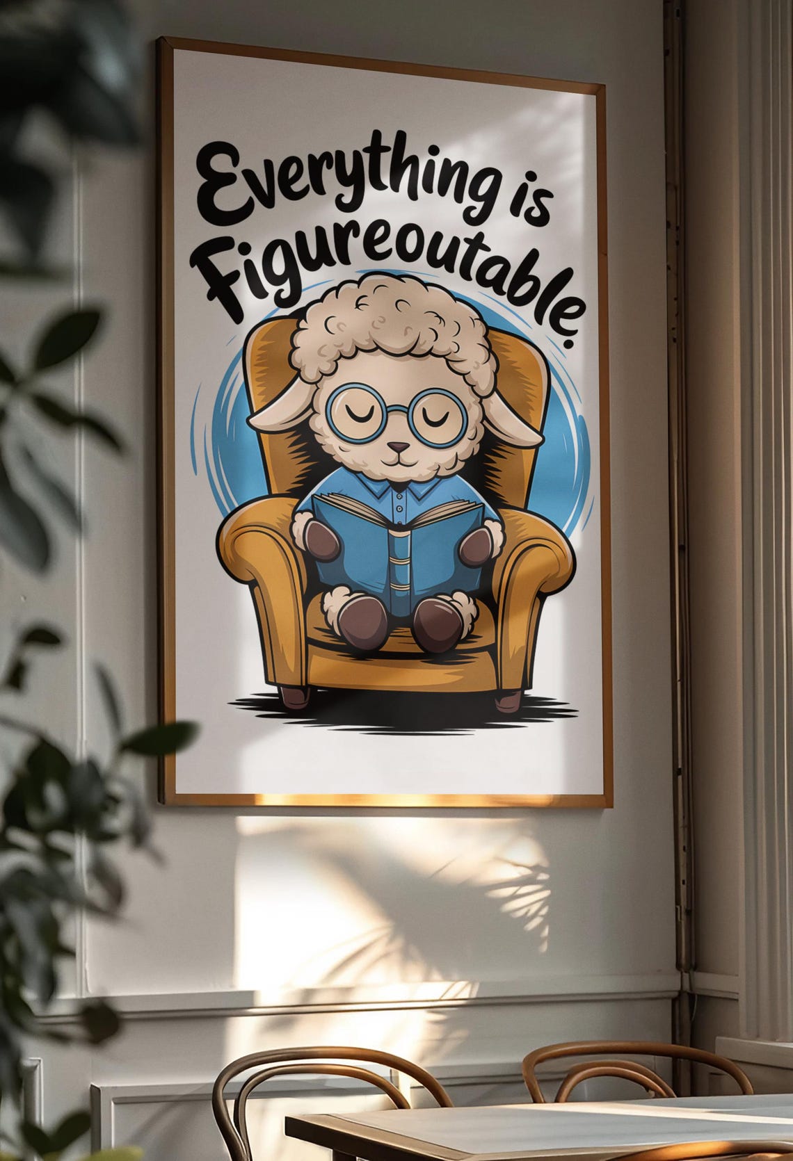 Everything Is Figureoutable Bookworm Sheep Armchair Quote Poster - Image 2