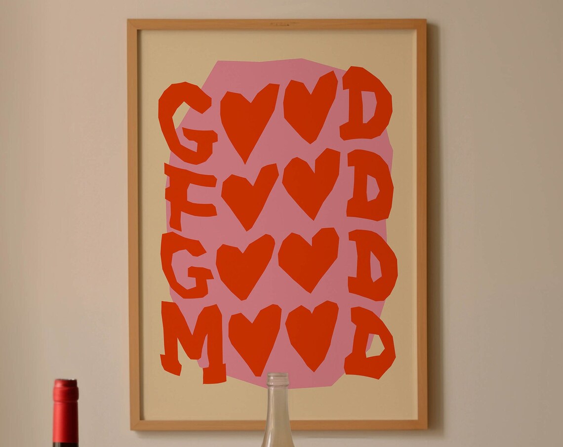 Good Food Good Mood Chunky Red Heart Typography Kitchen Poster