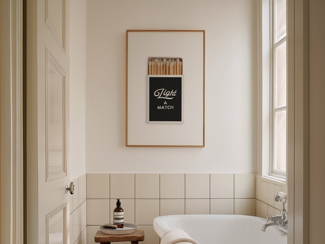 Light A Match Matchbook Bathroom Sign Retro Wall Decor Poster