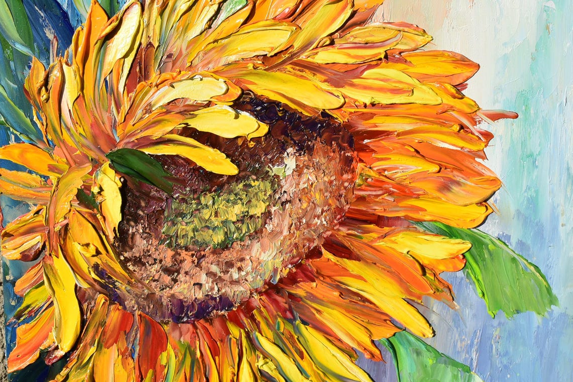 Sunflower Painting Floral Painting Sunflower Summer Art Sunflower Wall Art Impasto Painting Floral Oil Painting Textured Flower Oil Art - Image 2