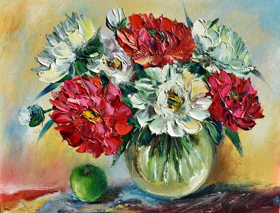 Peony Oil Painting Abstract Flower Pink Original Peony Art Flower Oil Painting Pink Peonies Oil Still Life Painting Pink Floral Wall Art