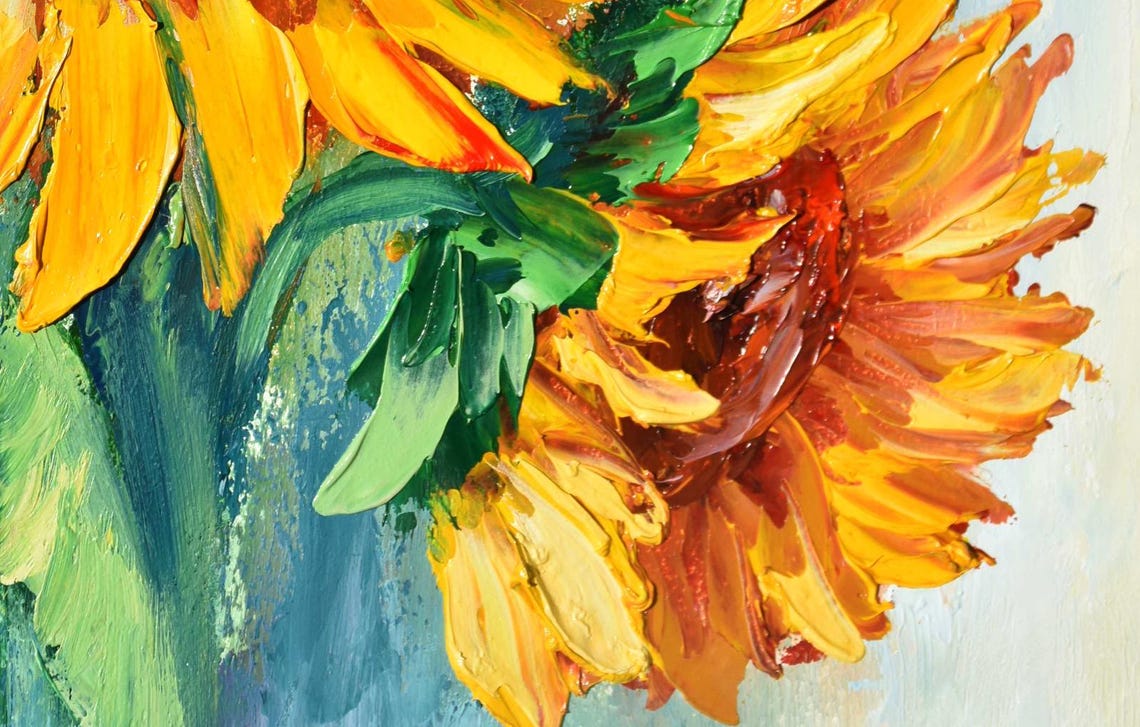 Sunflowers Garden Yellow Sunny Flowers Flowers Painting Sunflowers Painting Flowers Impasto Floral Artwork Sunflower Art Palette Knife Art - Image 3