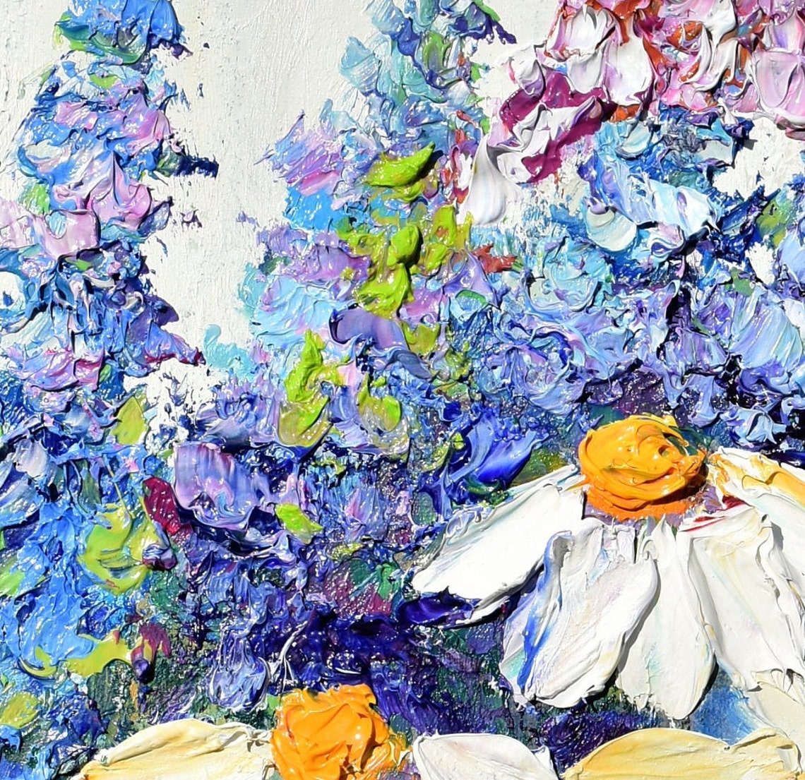 Wildflowers Art White Flower Art Flower Meadow Art Textured Flower Floral Oil Painting Summer Landscape Daisy Wall Art Impasto Painting Mini - Image 5