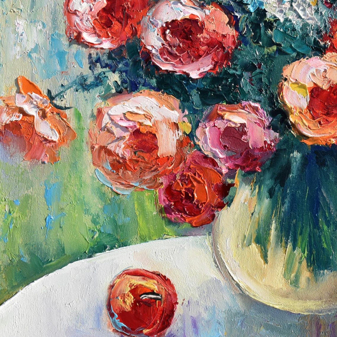 Roses Oil Painting Rose Flowers Art Painting Flowers Painting Flower Meadow Painting Oil Painting Pink White Flower Oil Original Painting In - Image 2