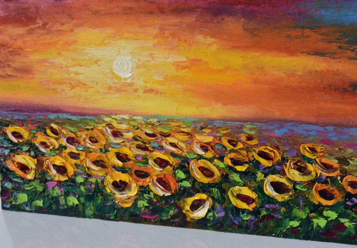 Sunflowers Painting Sunflower Art Field Of Sunflowers Art Flower Painting Sunflower Artwork Floral Oil Painting Hand Painted Artwork Oil Art - Image 3