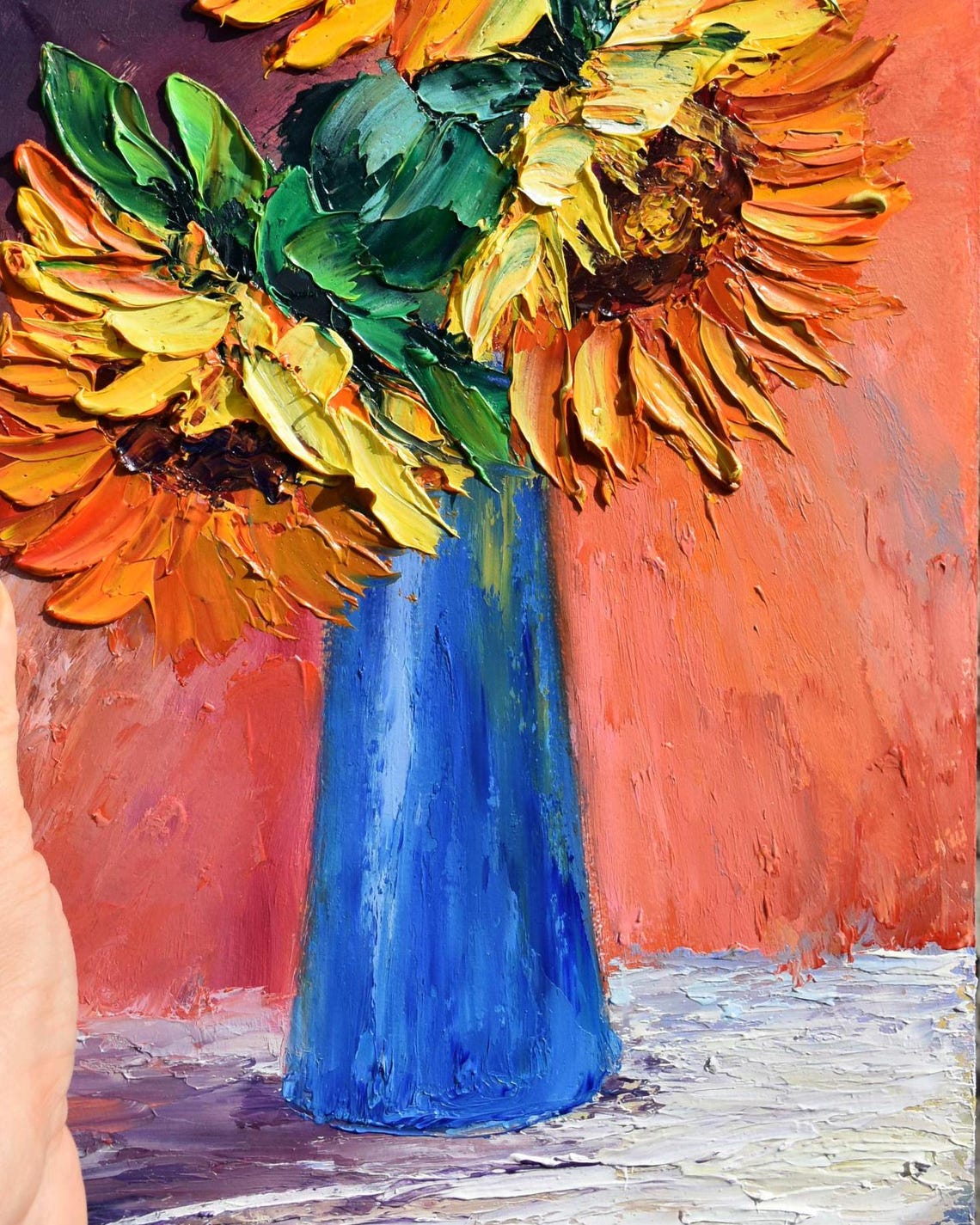 Impasto Painting Sunflowers Painting Floral Artwork Oil Art Colorful Painting Small Oil Painting Yellow Flower Art Textured Wall Art - Image 2