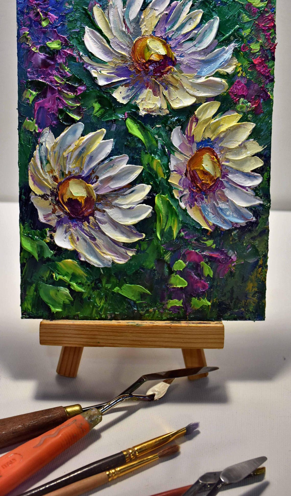 White Daisies Painting White Flower Art Daisy Wall Art Flowers Painting White Daisies Art Chamomile Oil Painting Flowers Impasto Knife Oil - Image 4