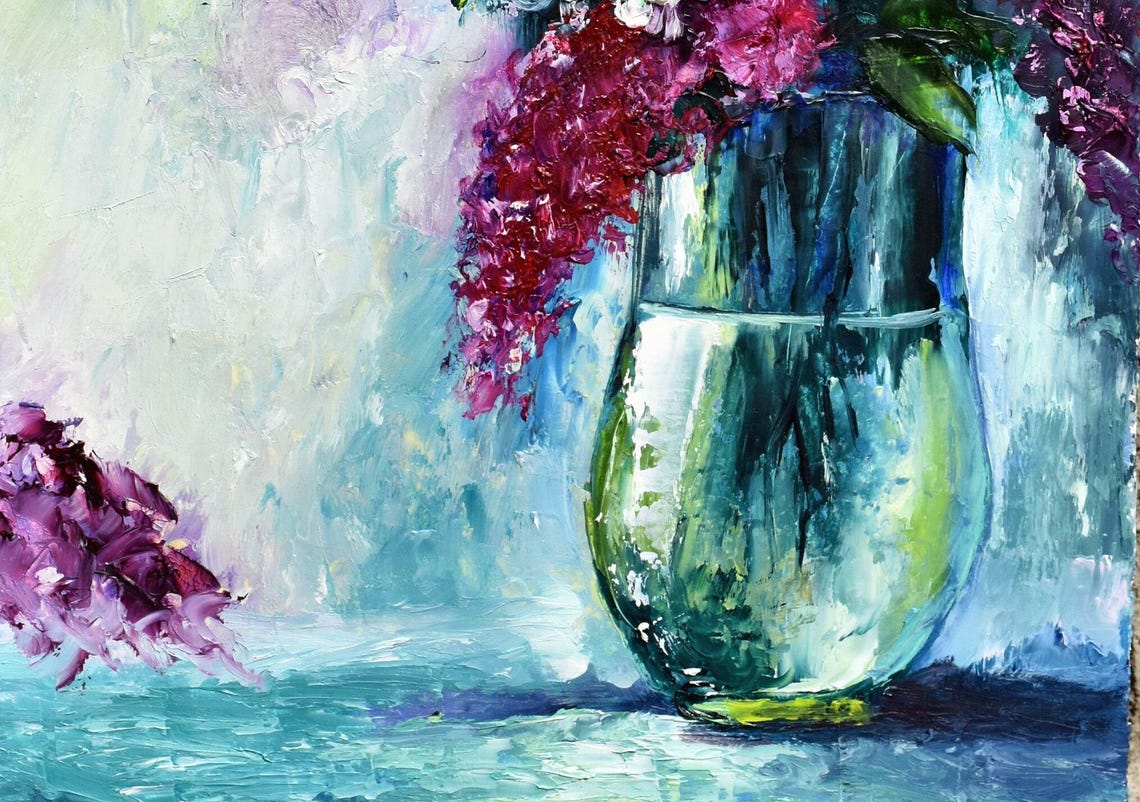 Lilac Painting Lilac Original Art Still Life Painting Floral Artwork Impasto Oil Painting Flower Art Purple Flowers Oil Lilac Oil Painting - Image 3