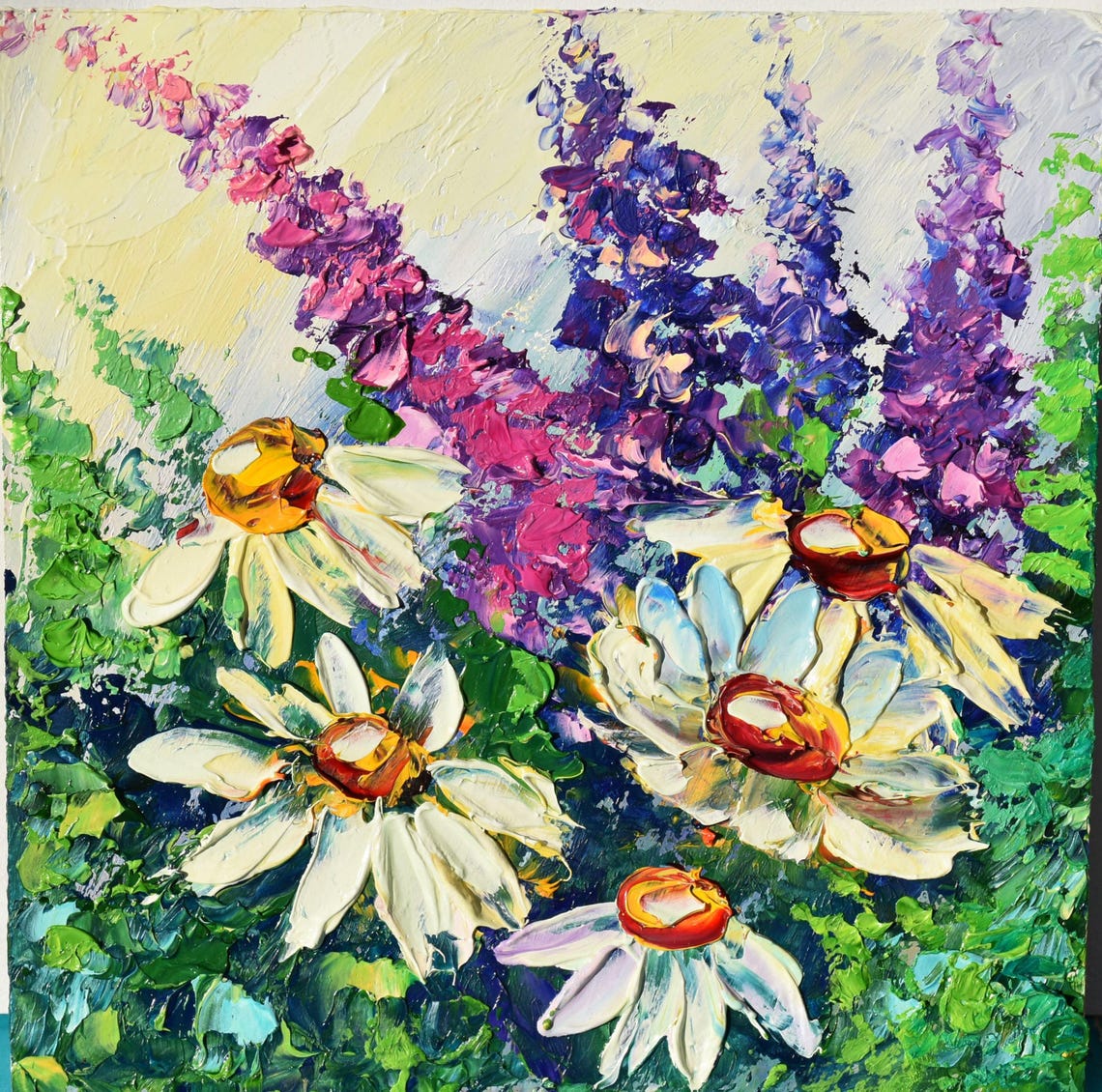 White Flower Art Daisy Wall Art Flowers Painting White Daisies Art Chamomile Oil Painting Flowers Impasto Knife Oil Painting Textured Flower