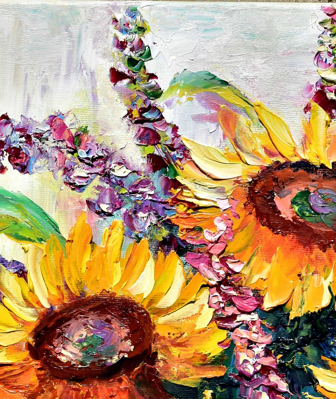 Sunflower Wall Art Purple Lupins Art Large Art Work Impasto Oil Painting Wildflowers Oil Art Sunflowers Painting Painting Floral Oil - Image 2