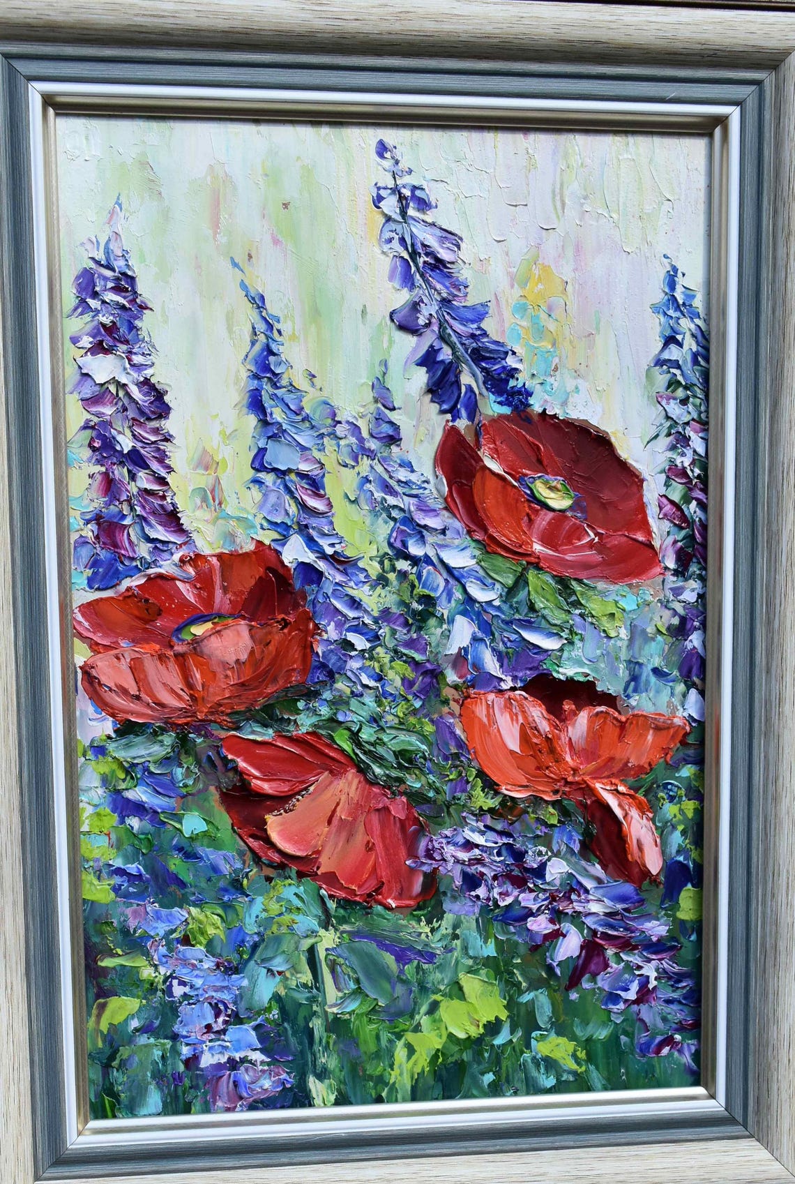 Poppies Landscape Poppy Original Art Impasto Flowers Wildflowers Art Poppy Wall Art Floral Artwork Flowers Painting Red Poppies Art Red Popp - Image 2