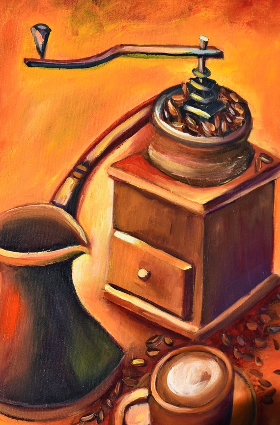 Coffee Art Cup Of Coffee Still Life Painting Coffee Wall Art Morning Coffee Painting For Kitchen Colorful Oil Art Original Art Coffee