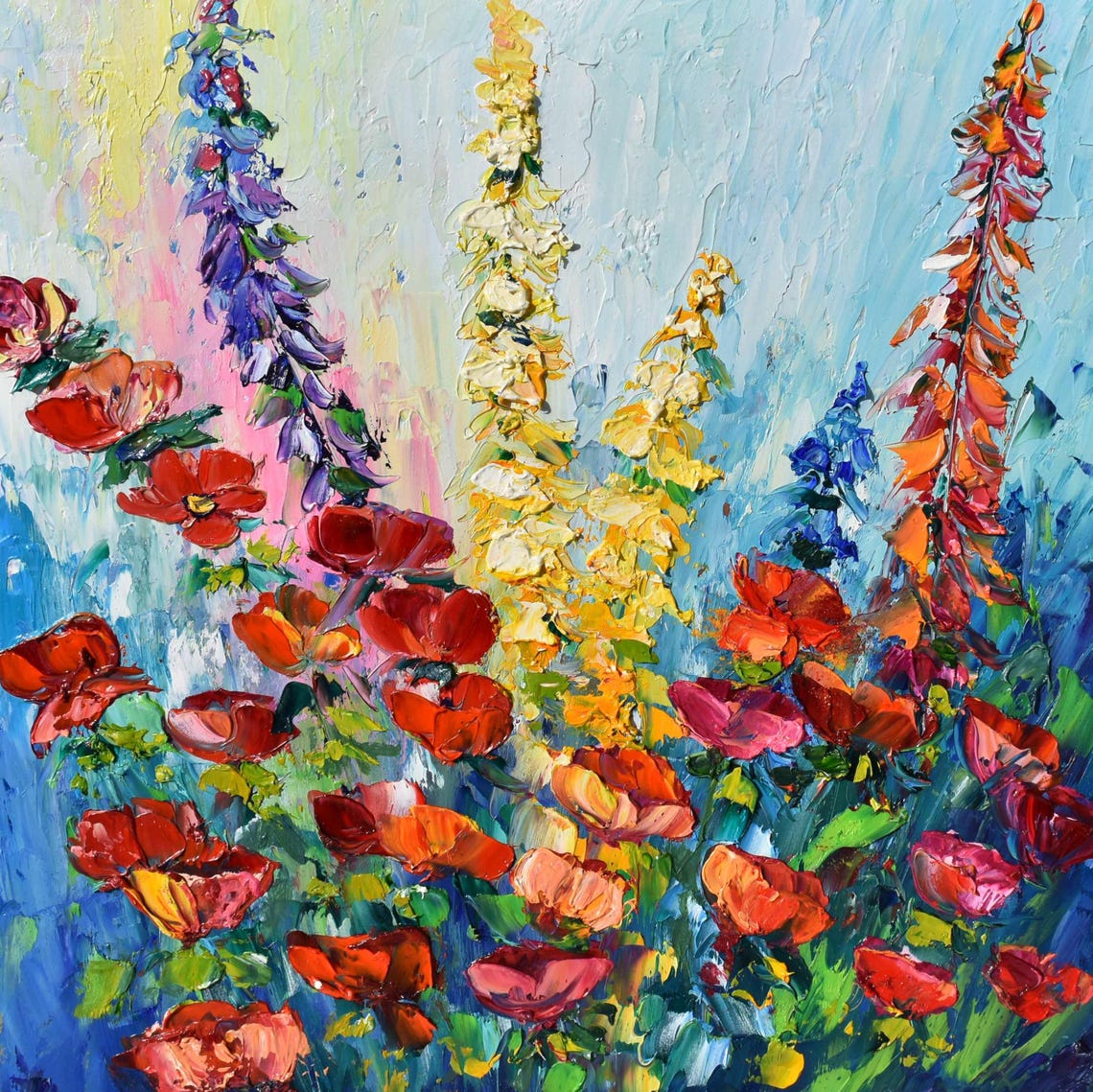 Poppy Oil Painting Landscape Painting Poppy Wall Art Impasto Oil Painting California Poppy Art Floral Artwork Red Poppy Painting Original