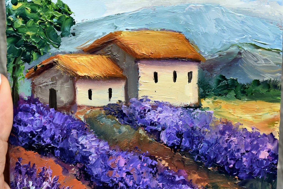 Lavender Painting Miniature Painting Impasto Painting Wildflowers Oil Art Landscape Painting Flower Oil Painting Purple Flowers Art Painting - Image 4