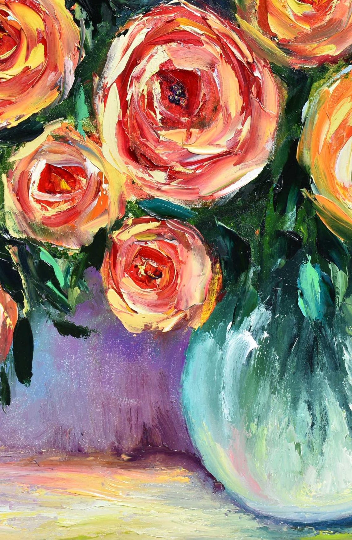 Yellow Roses Painting Floral Still Life Rose Art Orange Rose Painting Flowers Painting Art Rose Flowers Art Yellow Rose Art Impasto Oil Pain - Image 5