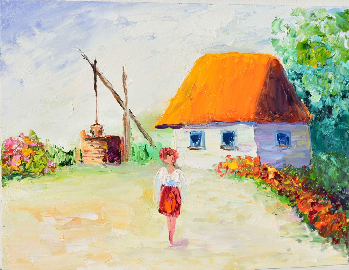 Ukrainian Folk Cottage With Woman At Well Village Art Poster - Image 3