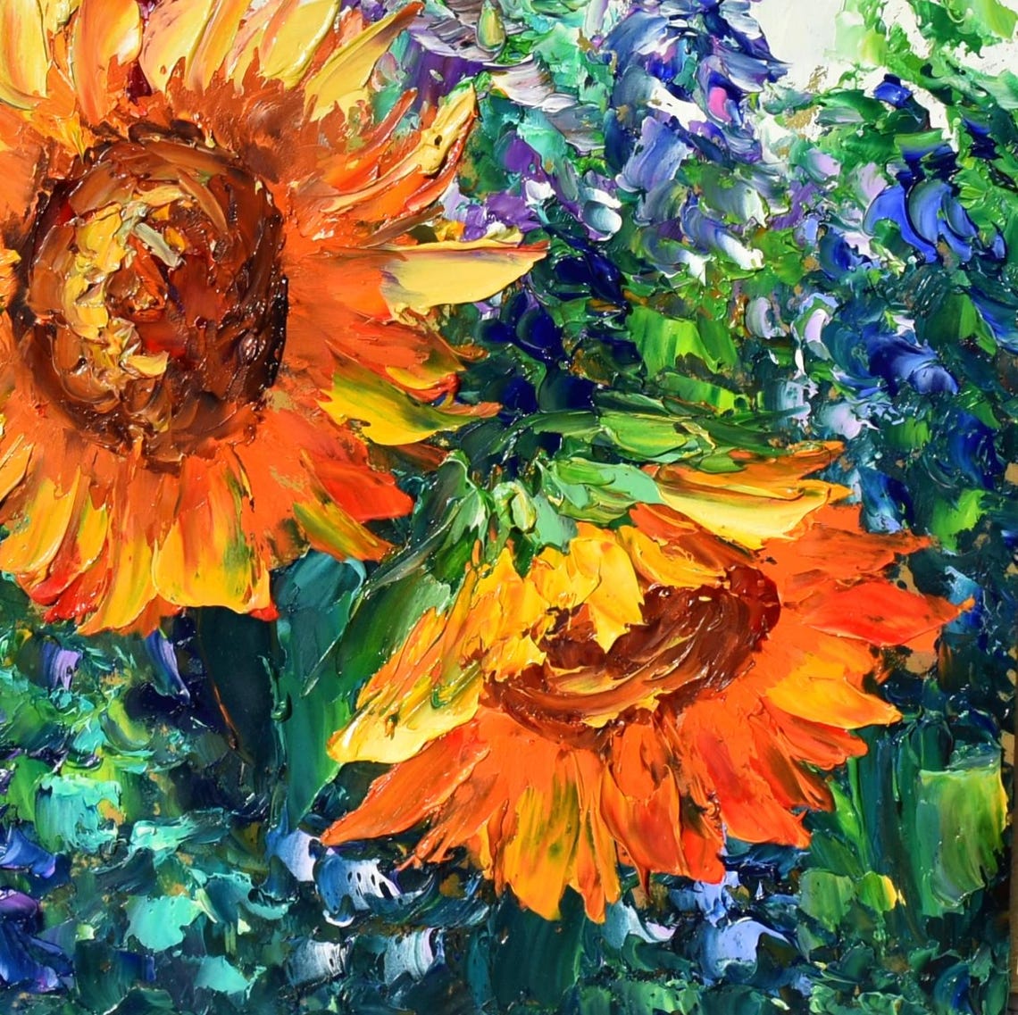 Sunflower Painting Landscape Painting Sunflower Art Purple Wildflowers Art Meadow Flowers Art Yellow Flower Art Floral Painting Sunflower - Image 4