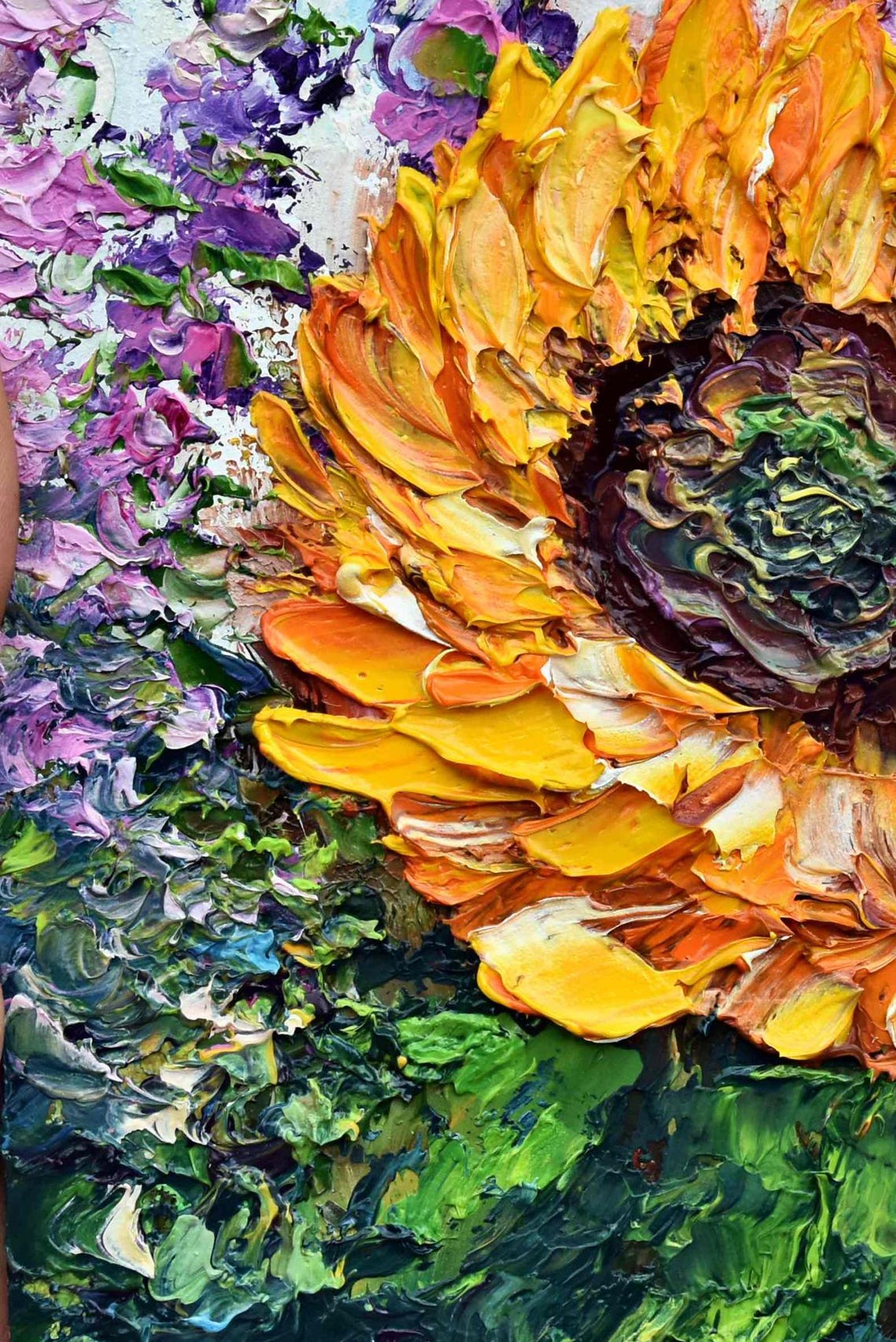 Sunflower Artwork Sunflowers Painting Small Original Art Miniature Painting Impasto Oil Painting Orange Flowers Floral Artwork Palette Knife - Image 3