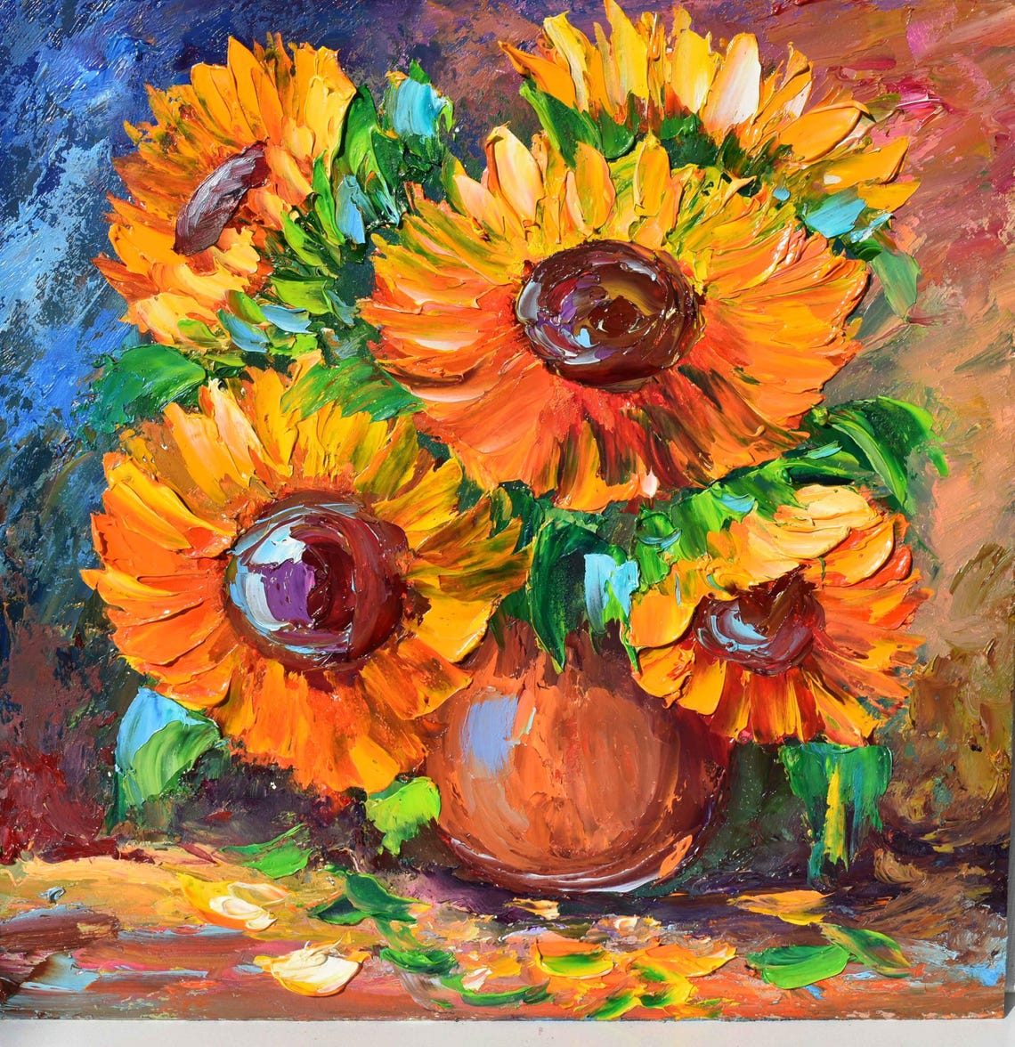 Impasto Painting Sunflowers Painting Floral Artwork Oil Art Colorful Painting Small Oil Painting Yellow Flower Art Textured Wall Art Wildf