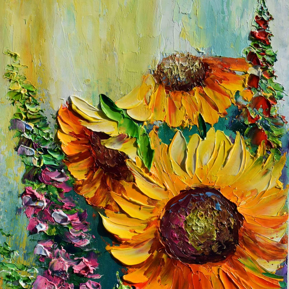 Sunflower Painting Landscape Painting Sunflower Art Purple Wildflowers Art Meadow Flowers Art Yellow Flower Art Palette Knife Art Flower Oil - Image 5