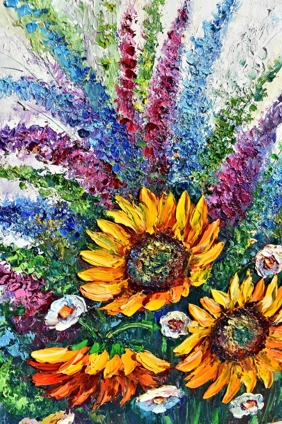 Sunflowers Painting Sunflowers Oil Art Impasto Oil Painting Meadow Flowers Art Impasto Painting Large Oil Painting Wildflowers Oil Art Flowe - Image 5