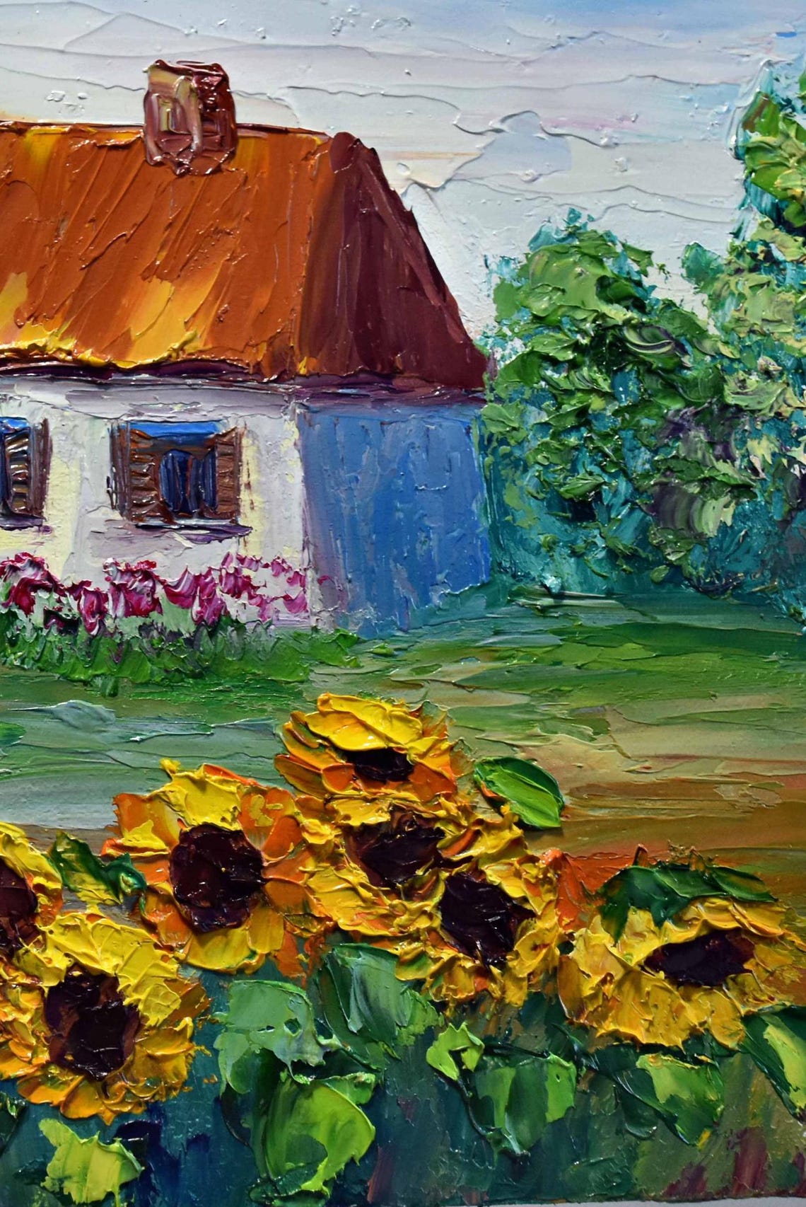 Ukrainian Cottage With Sunflowers Summer Folk Village Art Poster - Image 3