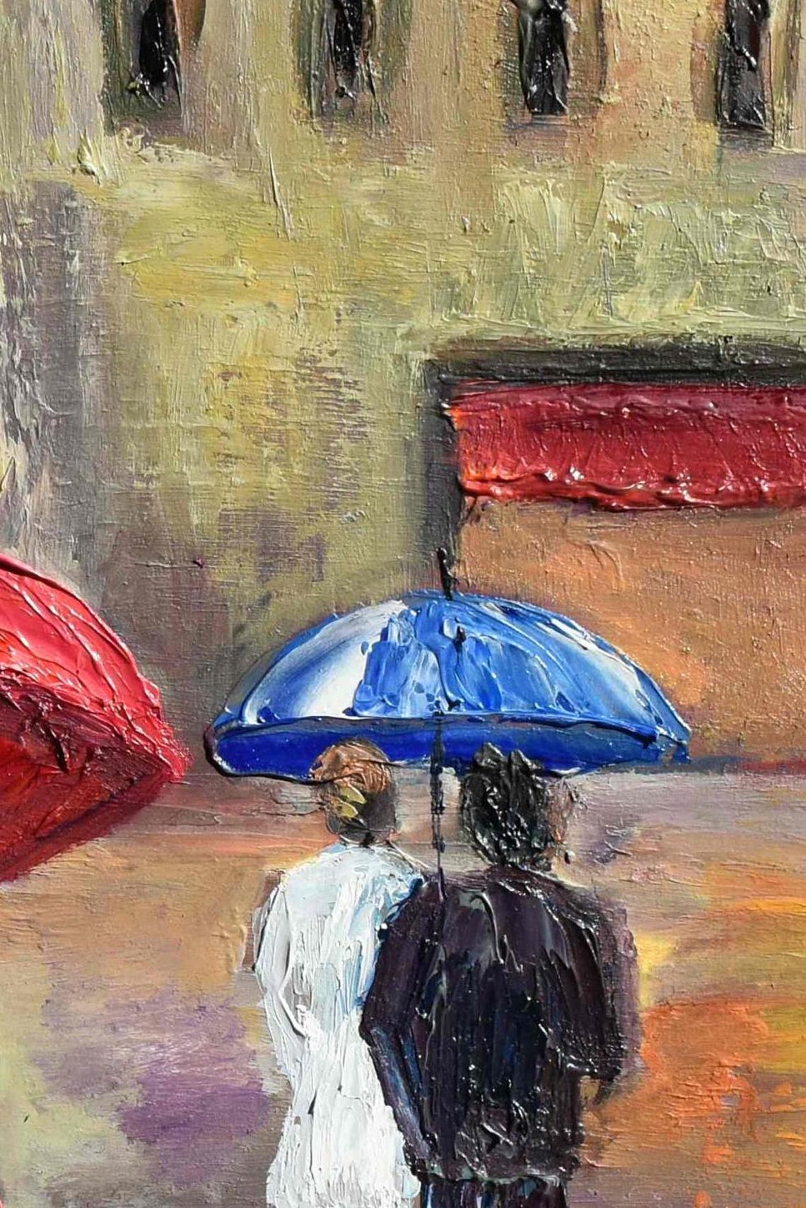 Girl With Umbrella People In The Rain Art Abstract Painting Art Rainy Day Street Painting Girl Painting City Square Art People In The Rain - Image 5