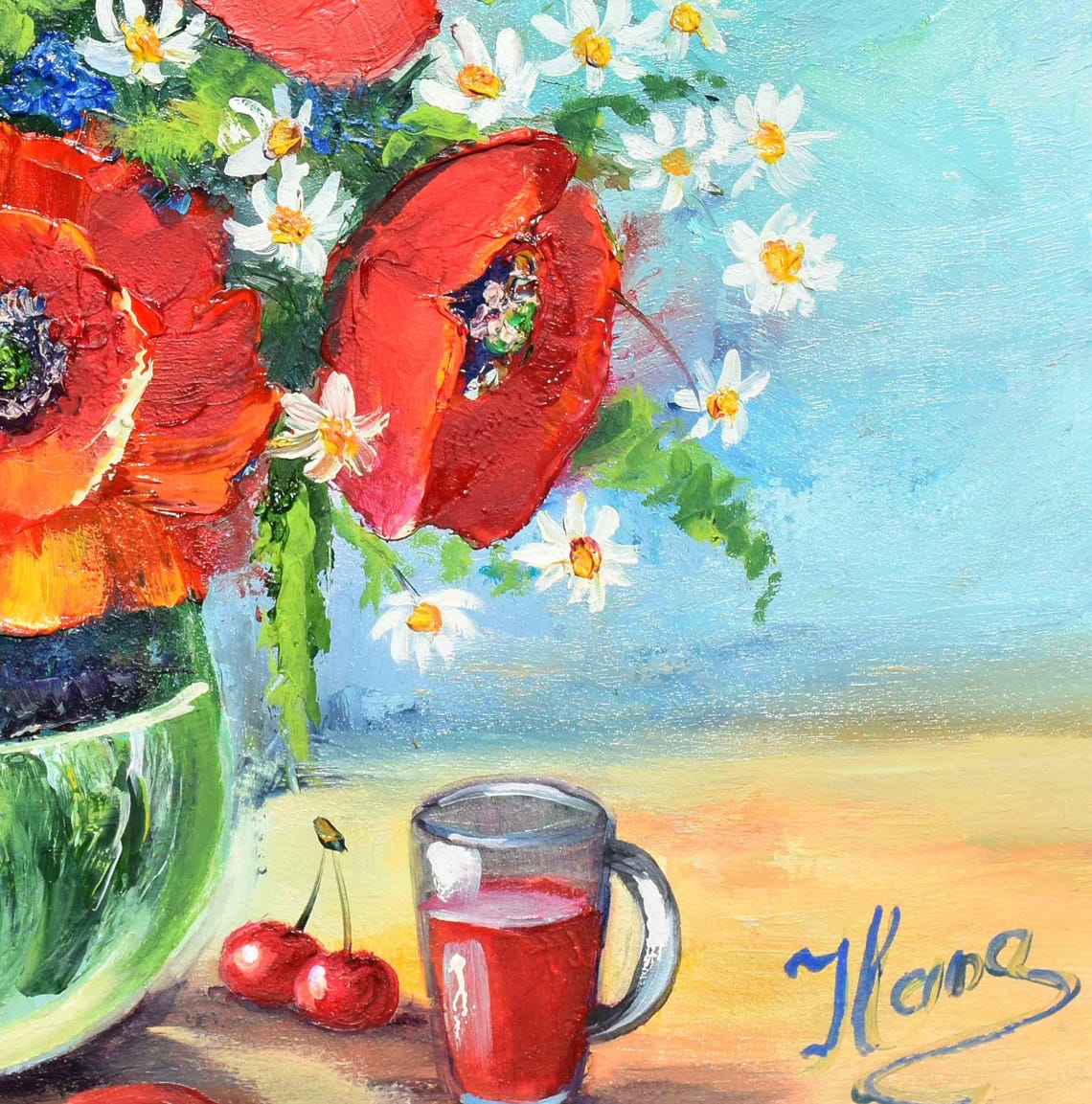 Poppy Painting Kitchen Art Food Impasto Painting Red Poppies Art Flowers Painting Poppies In A Vase Art Meadow Flowers Still Life Painting - Image 4
