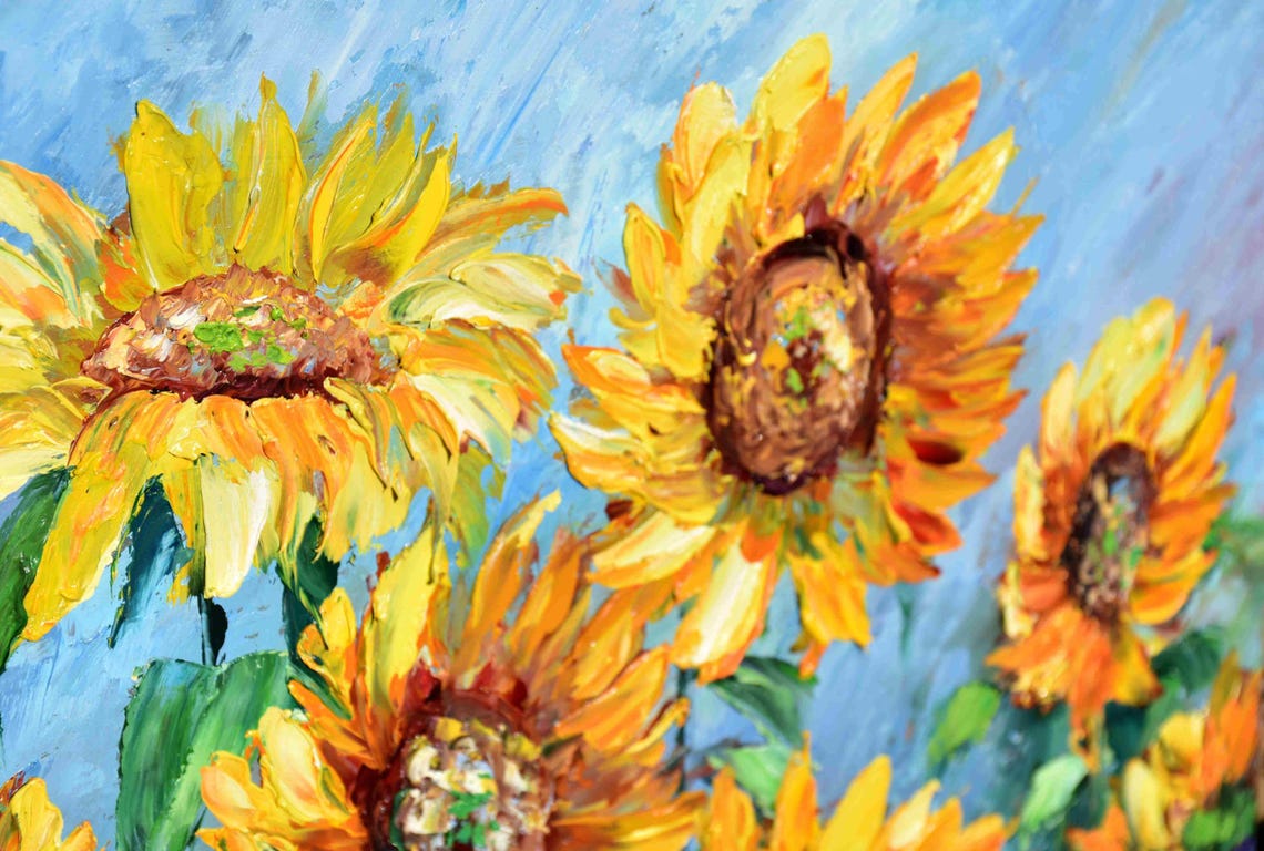 Sunflowers Painting Landscape Painting Yellow Flower Art Sunflower Wall Art Sunflowers Oil Summer Landscape Art Impasto Oil Painting Ukrain - Image 3
