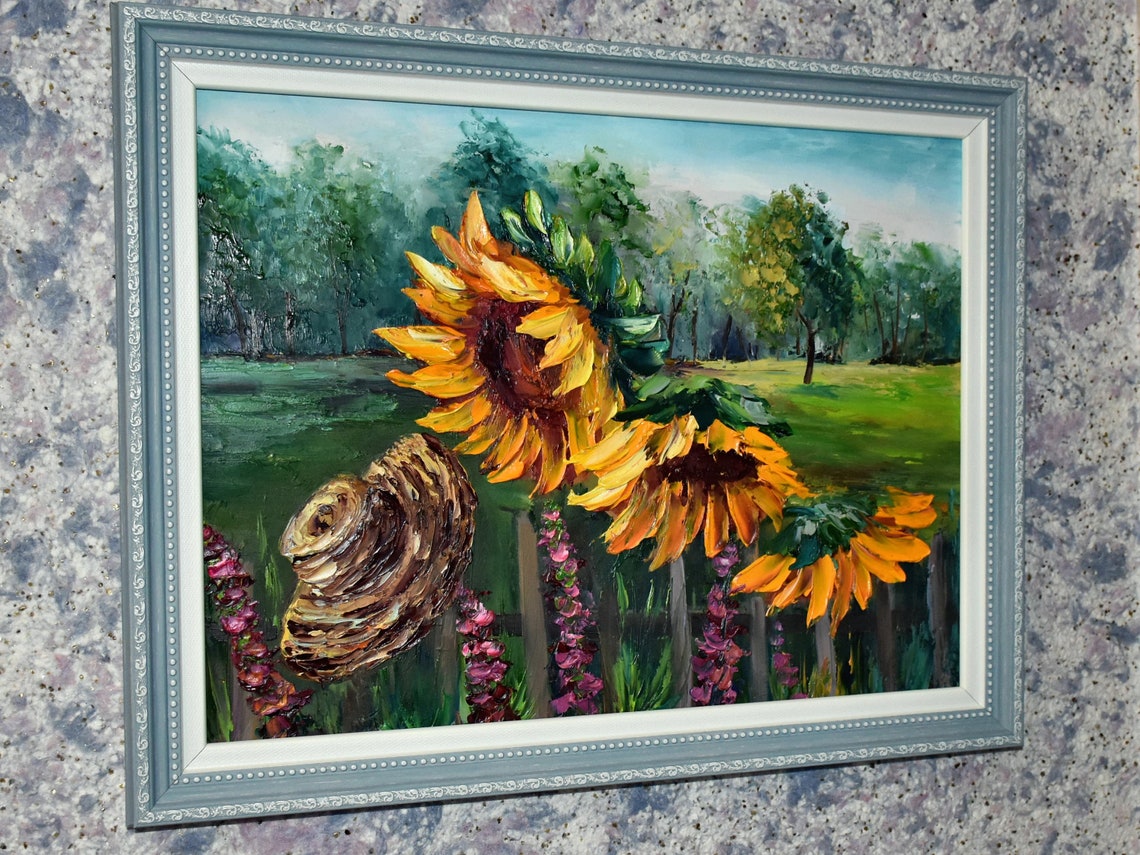 Sunflower Painting Landscape Painting 3d Oil Art Flower Painting Sunflower Wall Art Impasto Oil Painting Structural Sunflowers Palette Knife - Image 3