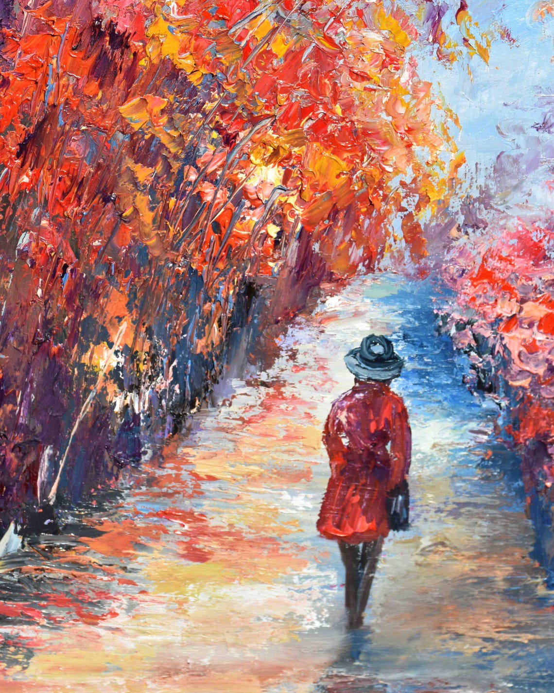 Lady In Red Art City Scape Painting Girl Original Art Woman Oil Painting Landscape Painting Girl In Hat Art Girl Painting Cityscape Art - Image 5