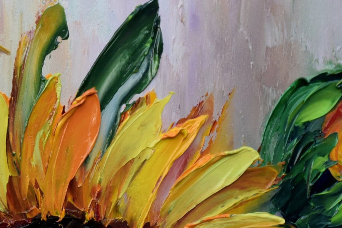 Sunflowers Painting Flowers Painting Wildflowers Oil Art Flower Oil Painting Yellow Sunflower Art Impasto Oil Painting Textured Wall Art Sun - Image 2