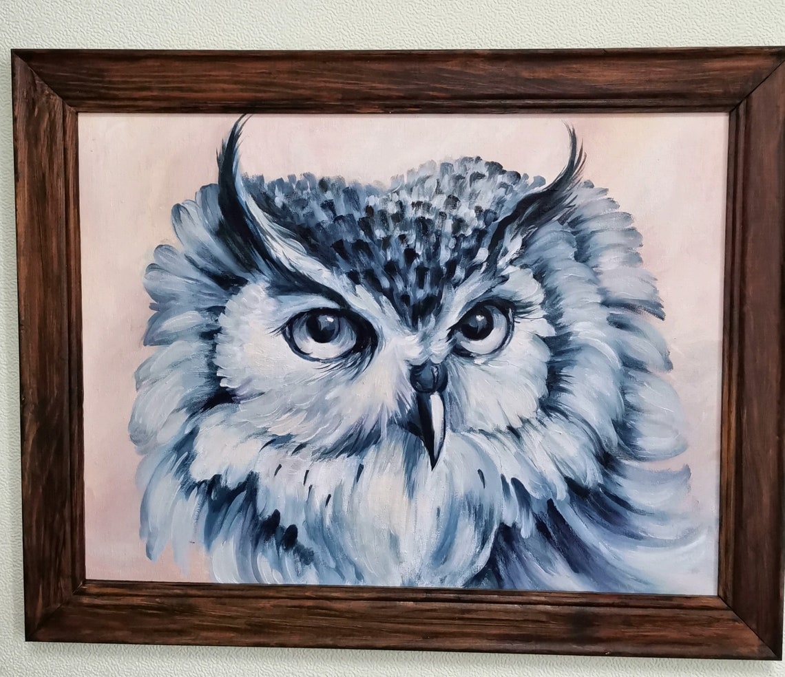 Bird Portrait Art Birds Art Owl Art Monochrome Oil Painting Forest Bird Art Vibrant Owl Portrait Bird Painting Painting For The Bedroom - Image 3