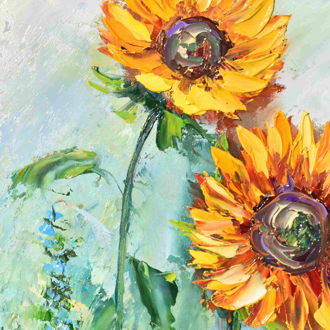 Sunflower Hand Painted Sunflower Wall Art Sunflowers Painting Sunflowers Art Orange Flower Art Landscape Painting Impasto Oil Painting - Image 4