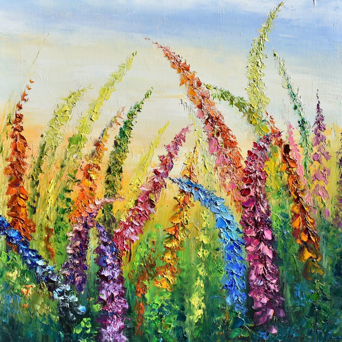 Meadow Flowers Art Lupine Flower Fields Wildflowers Painting Impasto Painting Landscape Oil Palette Knife Art 3d Oil Painting Flowers Painti