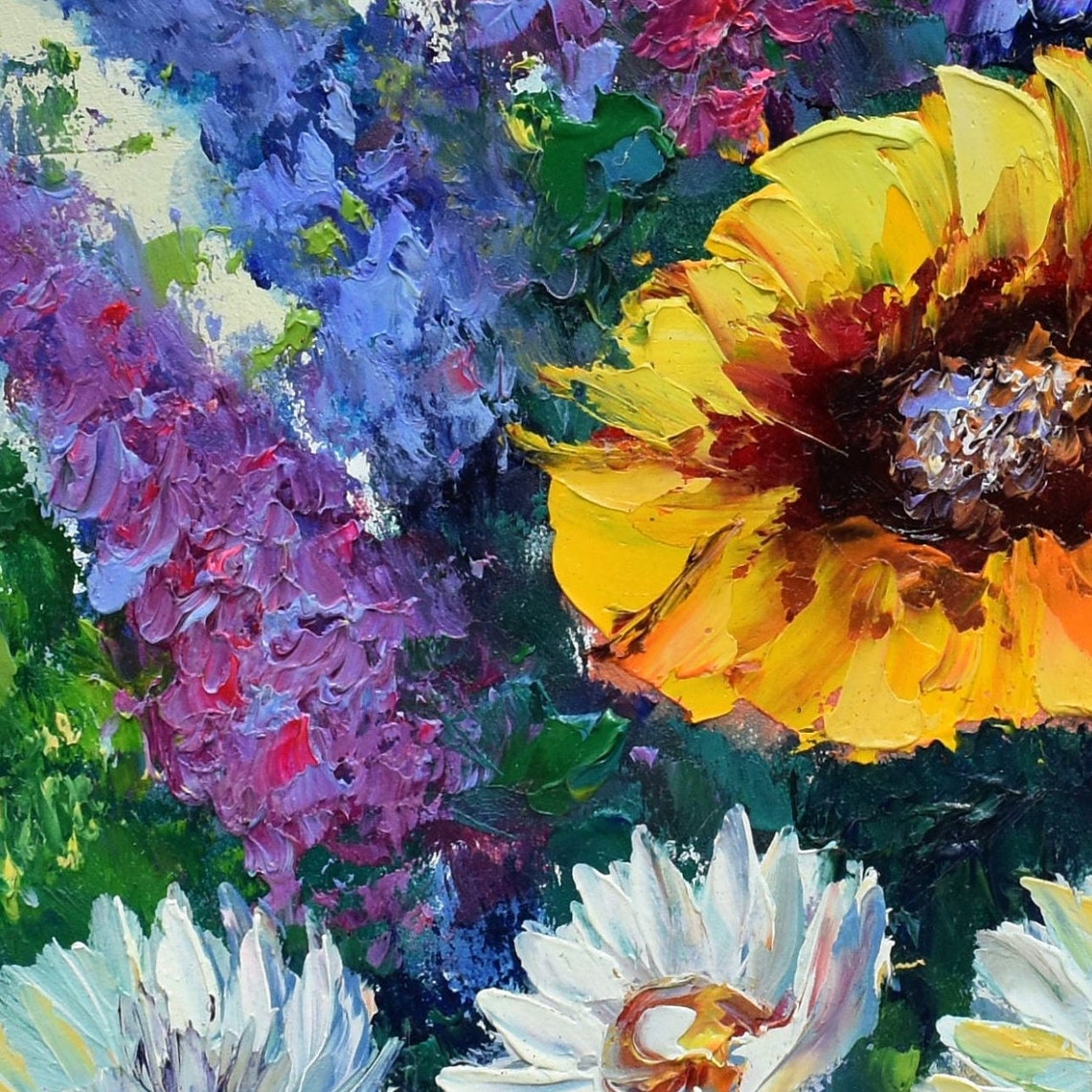 Painting Sunflowers Blue Flowers Art Sunflowers Flowers Palette Knife Art Daisies Painting Sunflowers Painting Meadow Flowers Flower Oil - Image 2
