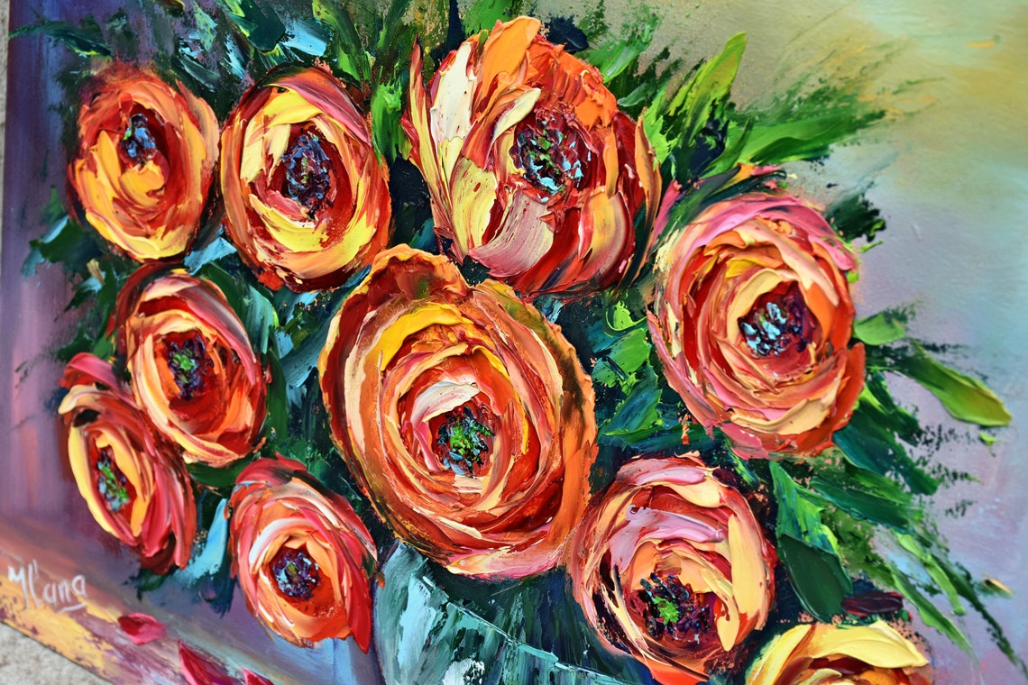 Orange Rose Painting Still Life Painting Rose Painting Flowers Impasto Art Still Life Rose Art Original Painting Palette Knife Art Flowers - Image 2
