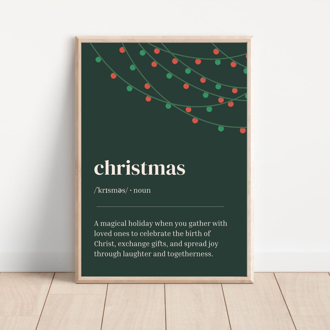 Christmas Funny Definition Dark Green Holiday String Lights Print