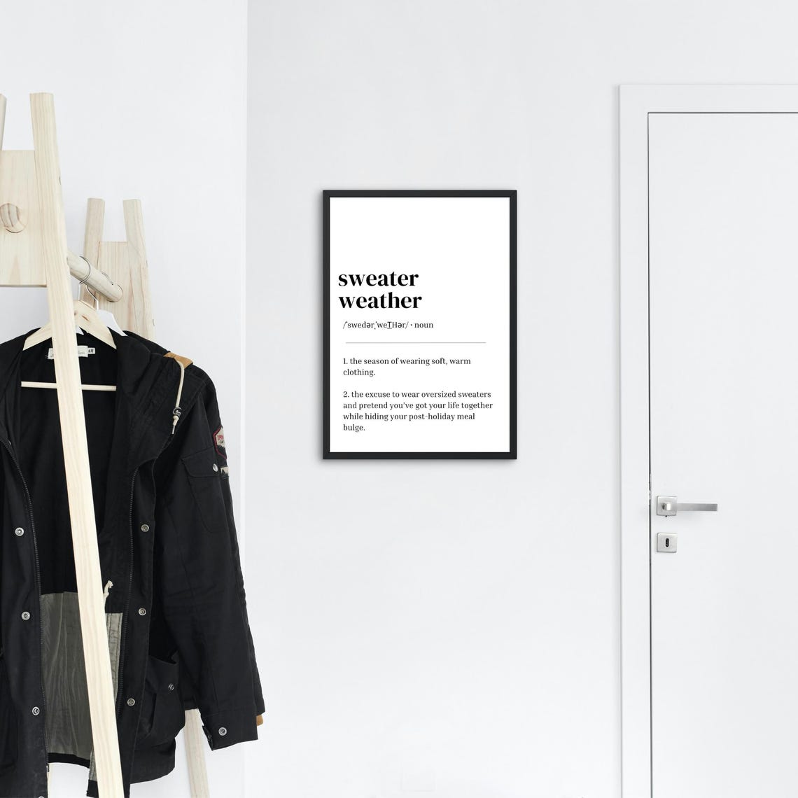 Sweater Weather Definition Minimalist Black White Cozy Quote Poster - Image 3