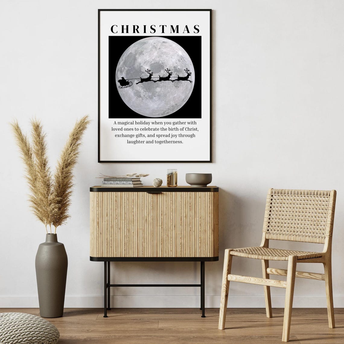 Christmas Definition Santa Sleigh Moon Silhouette Holiday Poster - Image 2