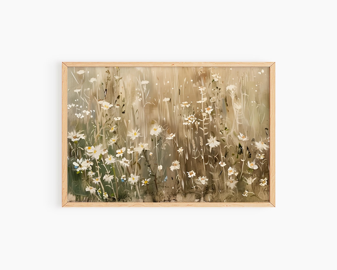 Wildflower Field White Daisy Meadow Impressionist Painting Poster