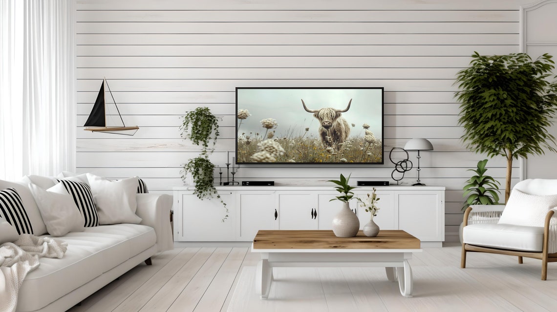 Highland Cow Frame Tv Art Frame Tv Art Country Frame Tv Art Neutral Highland Cow Frame Tv Art Farmhouse Tv Art T480 - Image 3